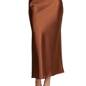 TopShop Satin Midi Skirt, Bronze, Size 2